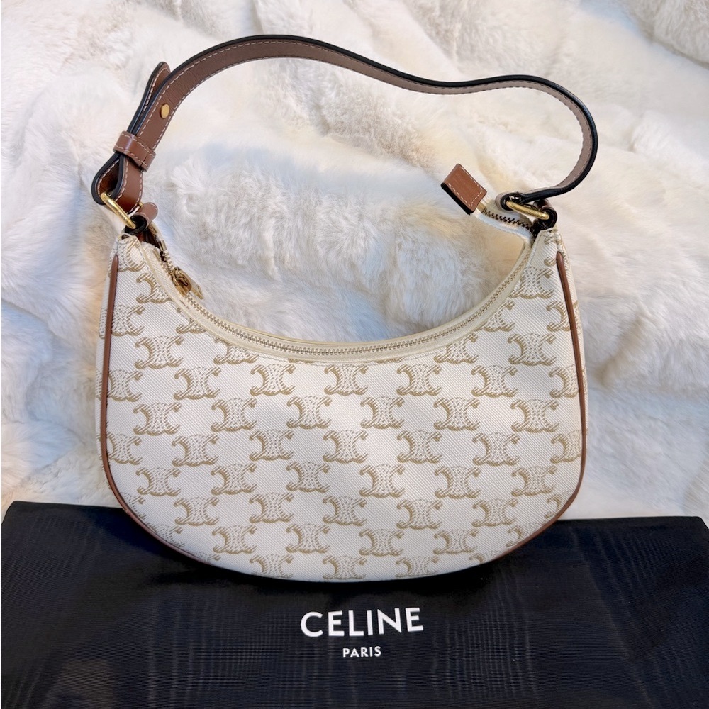 Celine White and Brown Ava Triomphe Bag